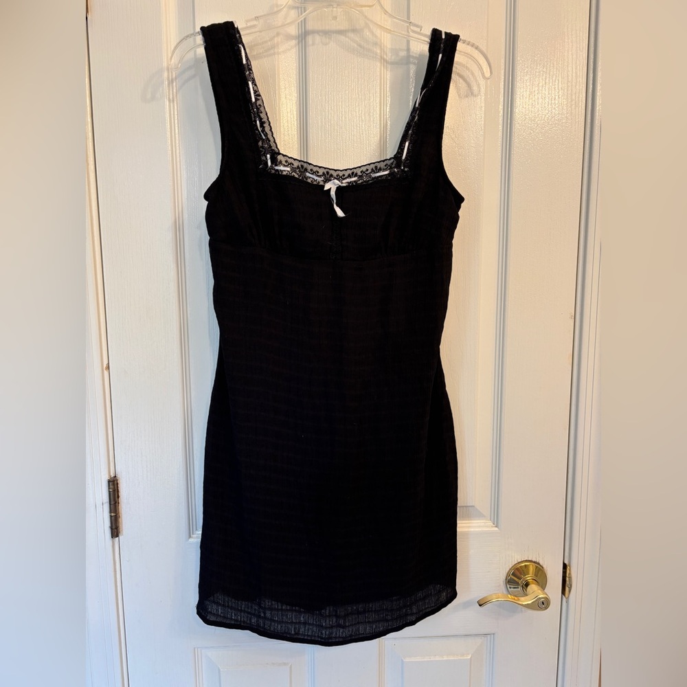 RSQ Black Mini Dress Coquette Fairy with Lace Trim & Bow Detail ~ Medium